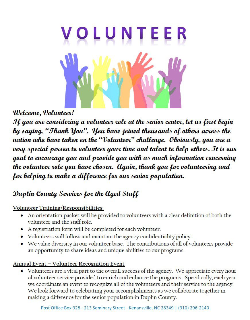 Senior Resource Volunteer Opportunities | Duplin County NC : Duplin ...